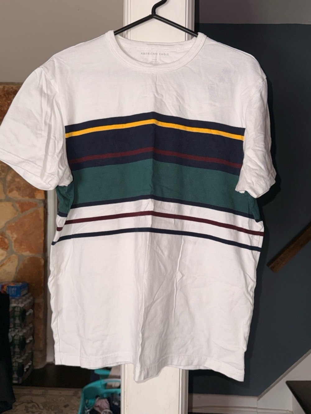 American Eagle Striped T Shirt White Multicolor Size Large Casual Tee